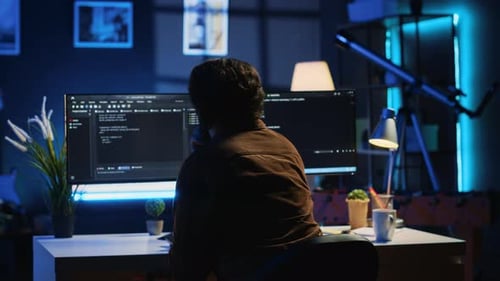 Developer Drinking Coffee While Writing Lines of Code on Computer