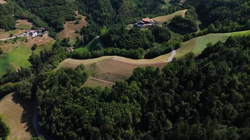Aerial View of Verdant Rural Landscape with Winding Road