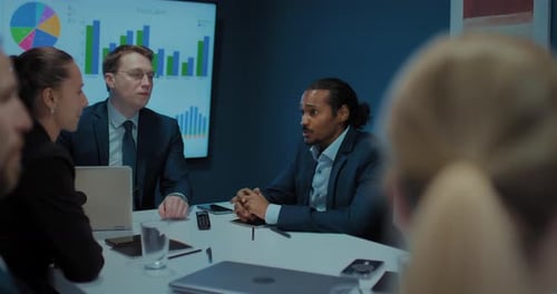 Black Man Speaking at Business Meeting in Office of Company Multiethnic Team Portrait Prores