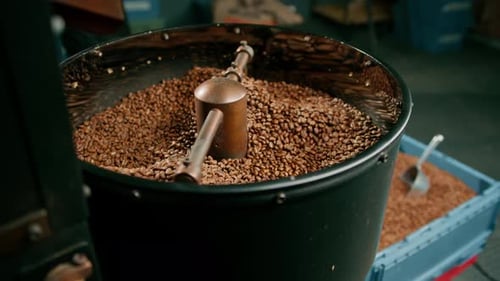 Coffee Beans Being Roasted in Machine