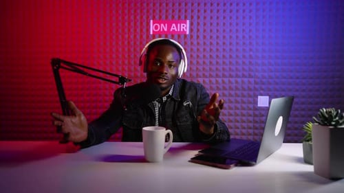 African American Blogger Greeting Internet Channel Audience and Recording Video