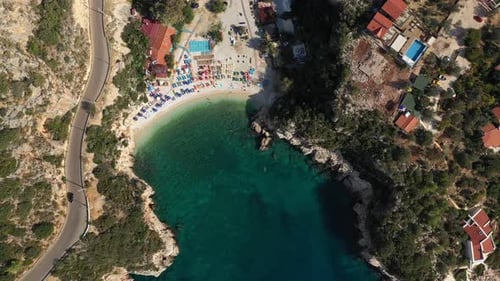 Aerial View of Beautiful Beach with Turquoise Bay