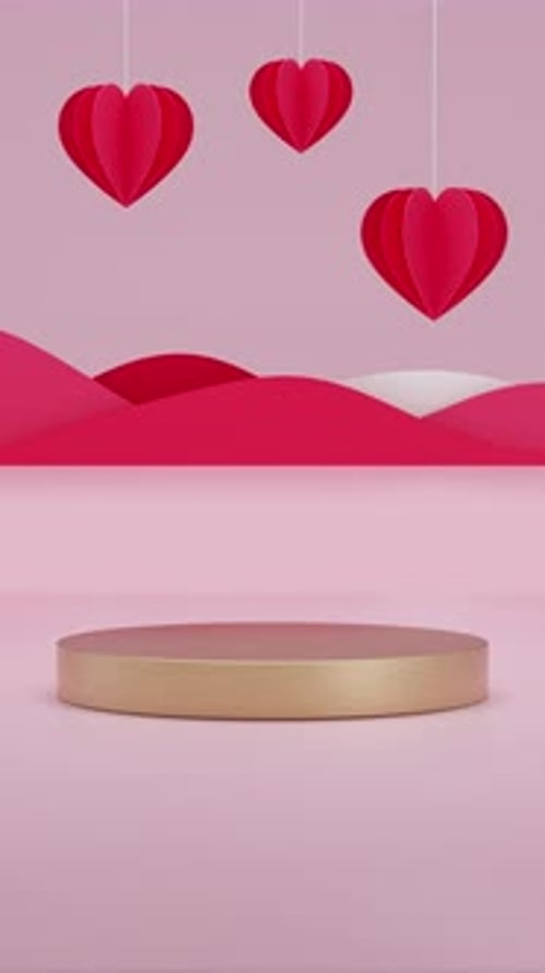 Romantic Hanging Hearts and Podium Celebration Background