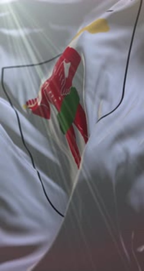 Vertical White Waving Flag with Heraldic Red Figure Animation