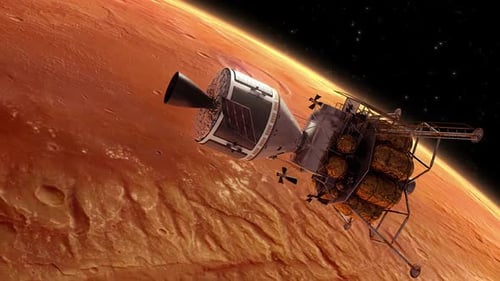 Raumschiff, das den Mars umkreist