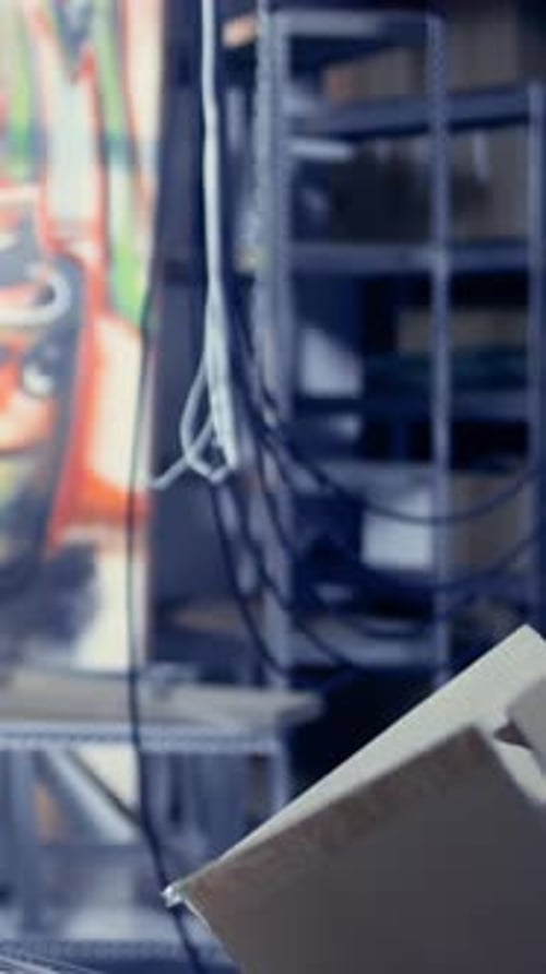 Boxes Being Removed From a Metal Rack