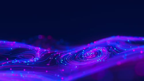 Große Datenverwirbelungsmuster im futuristischen Cyberspace Wirbel des Datenflusses im digitalen Quantennetzwerk Neon