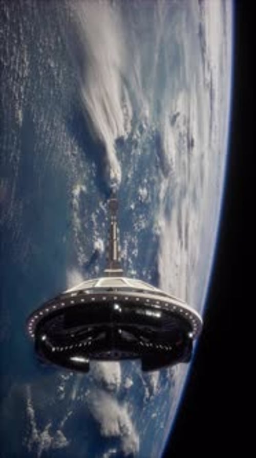 Futuristic Space Satellite Orbiting the Earth