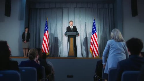 Speaker Giving Speech at Government Press Conference