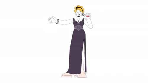 Jazz Singer with Microphone Line Cartoon Animation