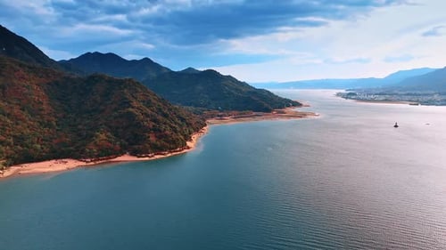 Picturesque Aerial View of Ocean and Coastal Mountains