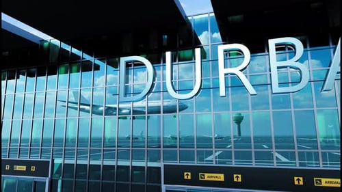 Airlane Landing at Durban Arrival in the City with Reflection of Airport and Aircraft