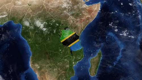 Planet Earth Zoom to Tanzania Map and Flag Reveal