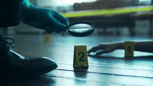 Detective Investigating Crime Scene with Magnifying Glass