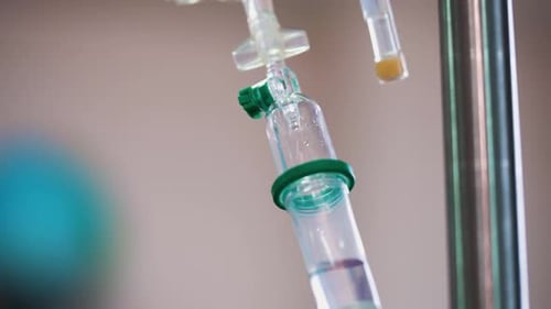 IV drip setup for patient care in a hospital.
