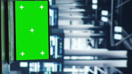 Laptop with Green Screen in Data Center