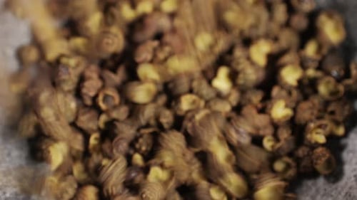 Dried Black Pepper Falling Down in Grey Plate Top View A Bunch of Natural Black Pepper Peas Hot
