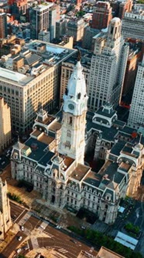 View of Philadelphia City Hall Broad Street from bird's eye perspective.
