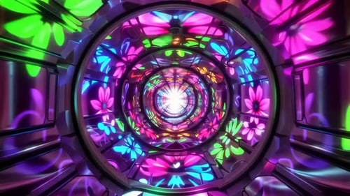 Psychedelic Neon Flower Tunnel Kaleidoscope VJ Loop