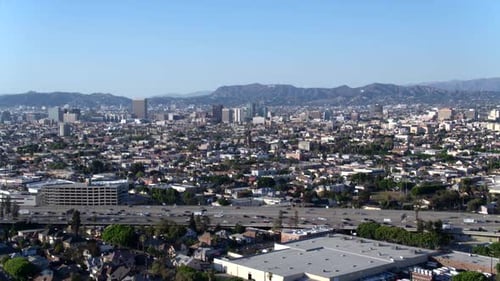 Downtown Los Angeles Flyover by Aerial Drone Aerial Shot