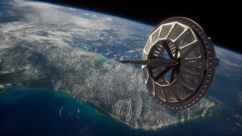 Futuristic Space Satellite Orbiting the Earth