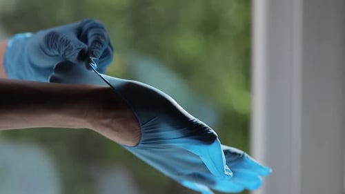 Putting On Protective Gloves Hands Wear Coronavirus Covid