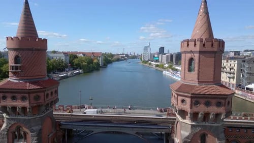 Summer day east west Berlin Border River Bridge Germany. Best aerial top view flight overflight flyo