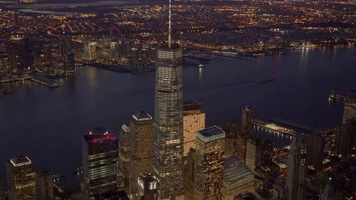 A Stunning Aerial Night View Showcases the Remarkable One World Trade Center in New York City