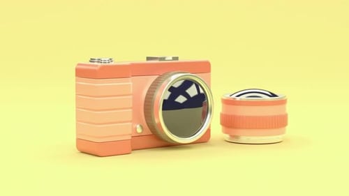 Modern 3D Photo Camera with Attaching Lens Animation