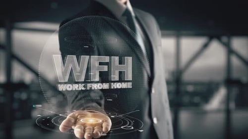 WFH Work From Home with Hologram Businessman Concept