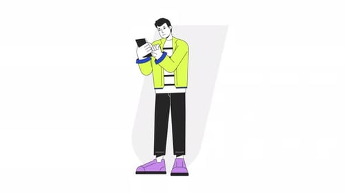 Animated Flat Design Character Using Smartphone