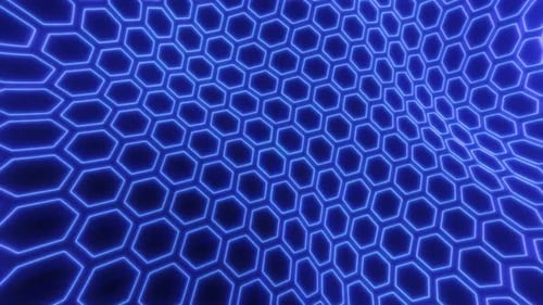 Abstract energy blue cells hexagons with waves background
