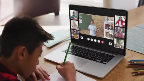 Child Attends Virtual Class at Home