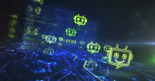 Chatbot ai online assistant support symbols loop cyber concept