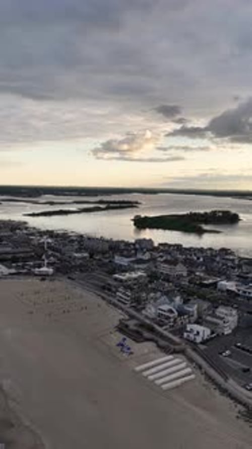 Aerial View of Sea Bright New Jersey Panning Along Peninsula