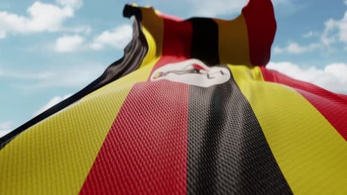 Uganda Flag Waving Animation with Realistic Fabric Texture