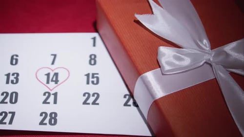 Gift and Calendar with Heart on February 14
