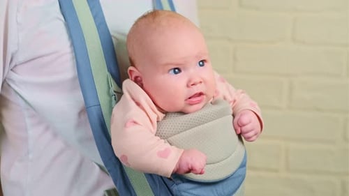 Adorable Infant Secured Comfortably in Baby Carrier