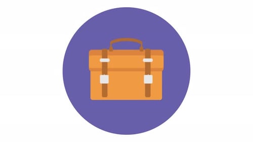 Animated Flat Design Briefcase Icon for Business and Education