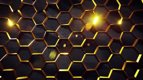 Dynamic Golden Glowing Hexagons Background Animation
