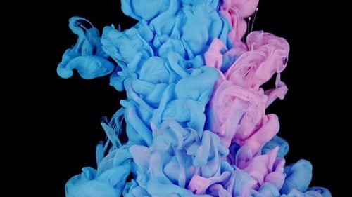 Abstract Blue and Pink Inks Mixing in Water