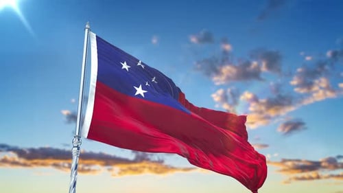 Samoa Flag Waving Realistic With Sky