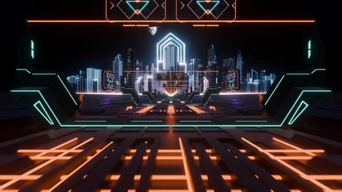 Futuristic Modern City Loop Glowing Neon Lights
