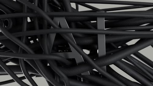 Technology Concept: Animated AI Text with Cables