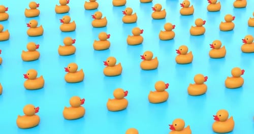 Yellow Rubber Ducks Move In Rows Seamlessly In A Perspective View