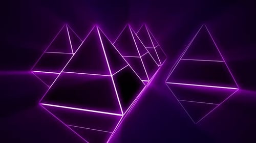 Fondo abstracto de triángulo 3D púrpura, neón moderno, fiesta de discoteca, fondo en bucle