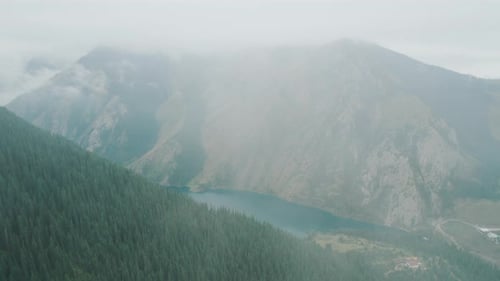 Majestic Mountain Lake and Forest Aerial View