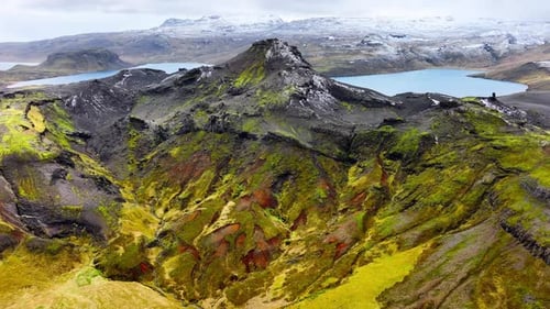 Highlands in Iceland Beautiful Volcanic Mountain Unusual Nature Landscape Spectacular Bird's Eye