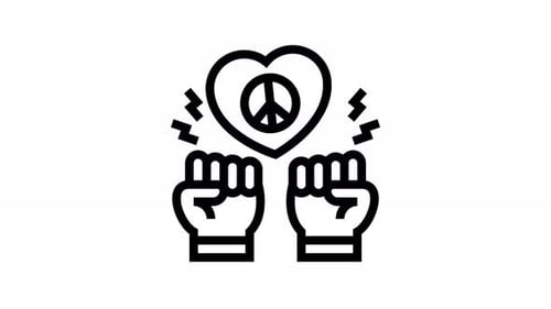 Animated Fists and Peace Heart Icon in Flat Design