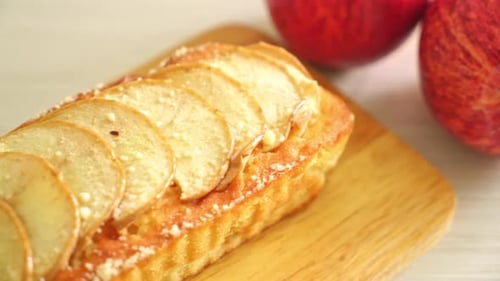 apple loaf crumbled cake on wood board